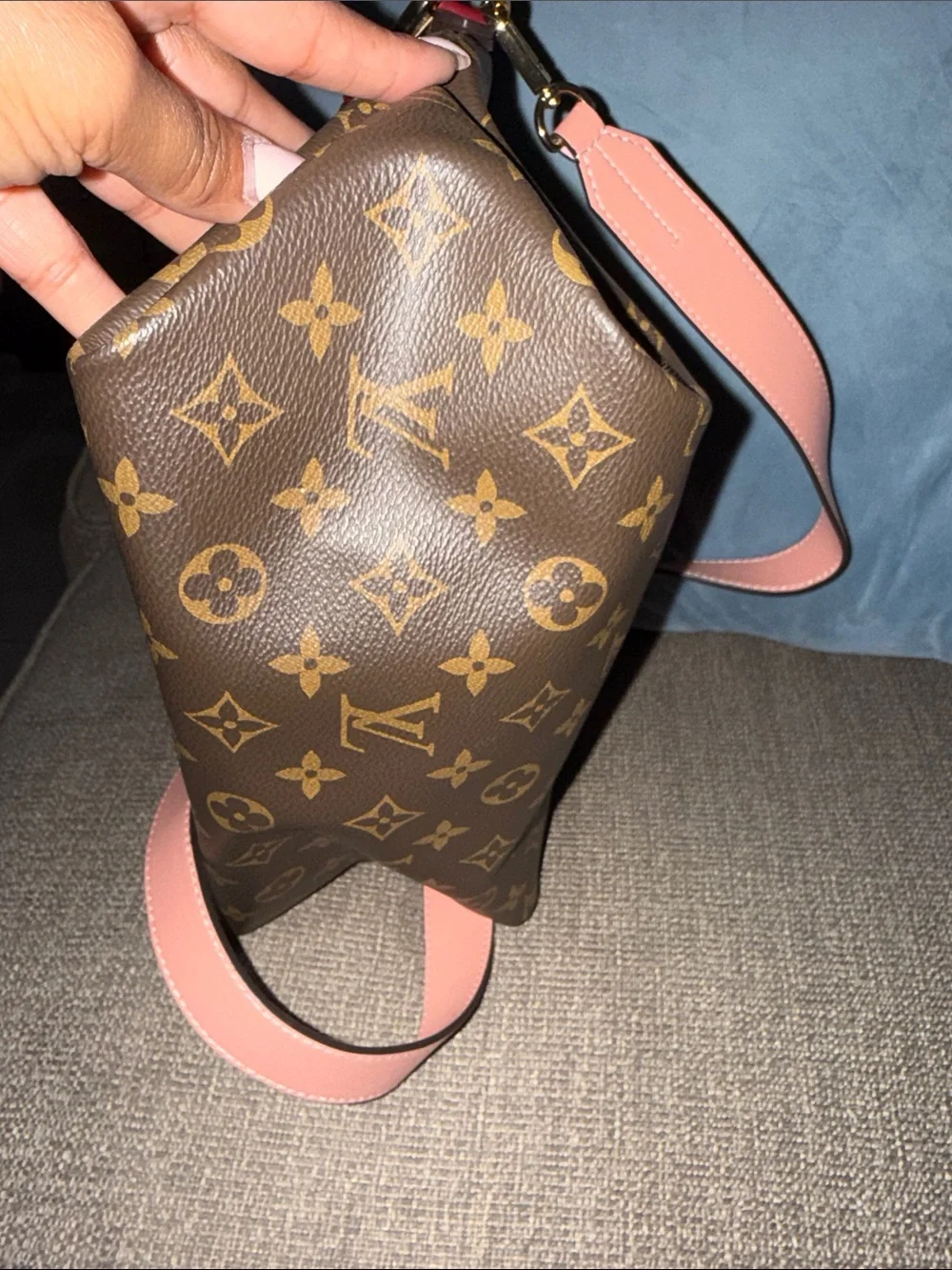 Monogram Shoulder Bag with Pink Strap and Red Braided Handle - Picture 5 of 7